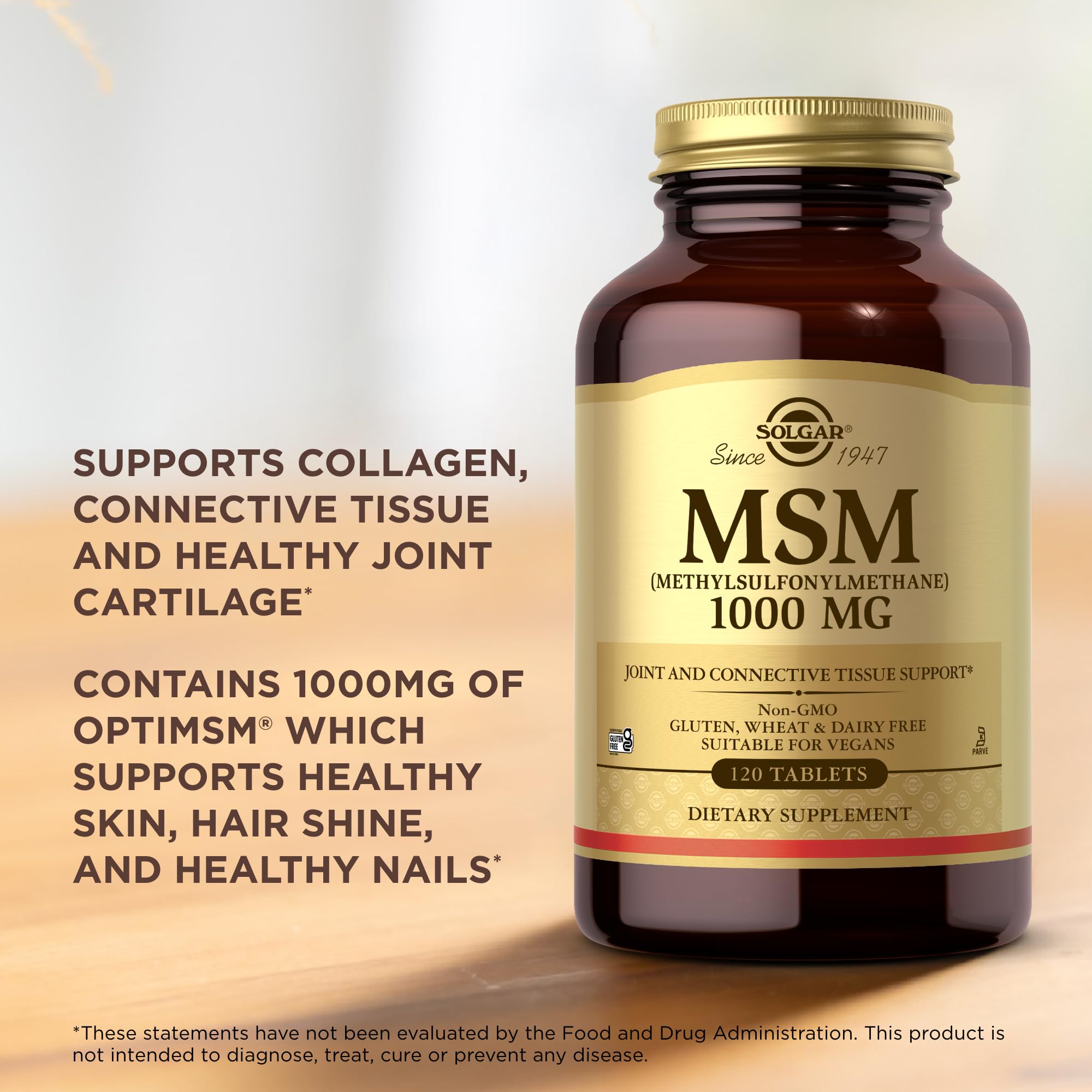 Solgar MSM 1000 mg - 120 Tablets, Pack of 2 - Supports Joints & Connective Tissue - Non-GMO, Vegan, Gluten Free, Dairy Free, Kosher - 240 Total Servings — Amazon image 5