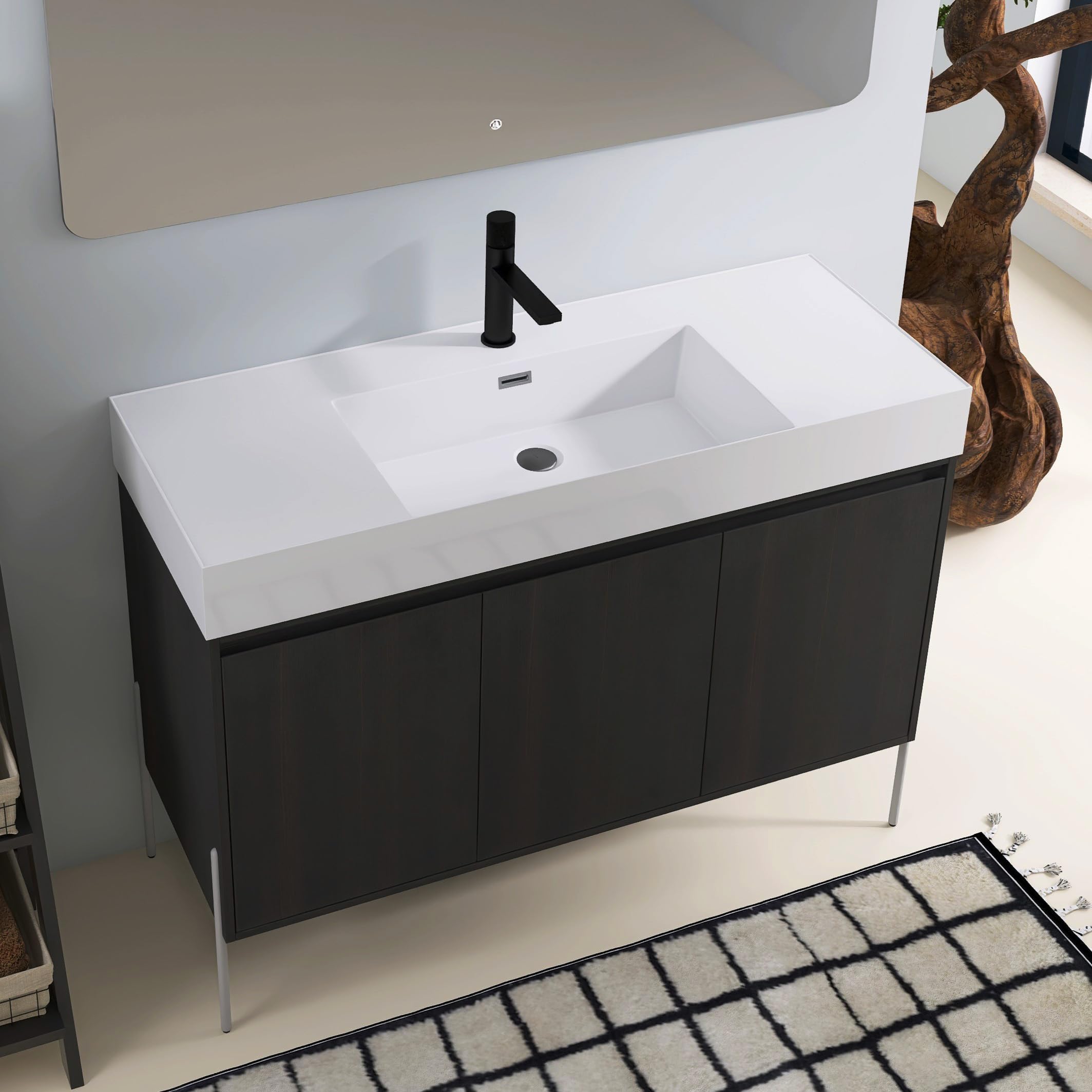 48" Bathroom Vanity with Resin Sink,48 Inch Freestanding Vanity,Modern Single Sink Bathroom Vanity Combo,Black Floor Standing Cabinet Set