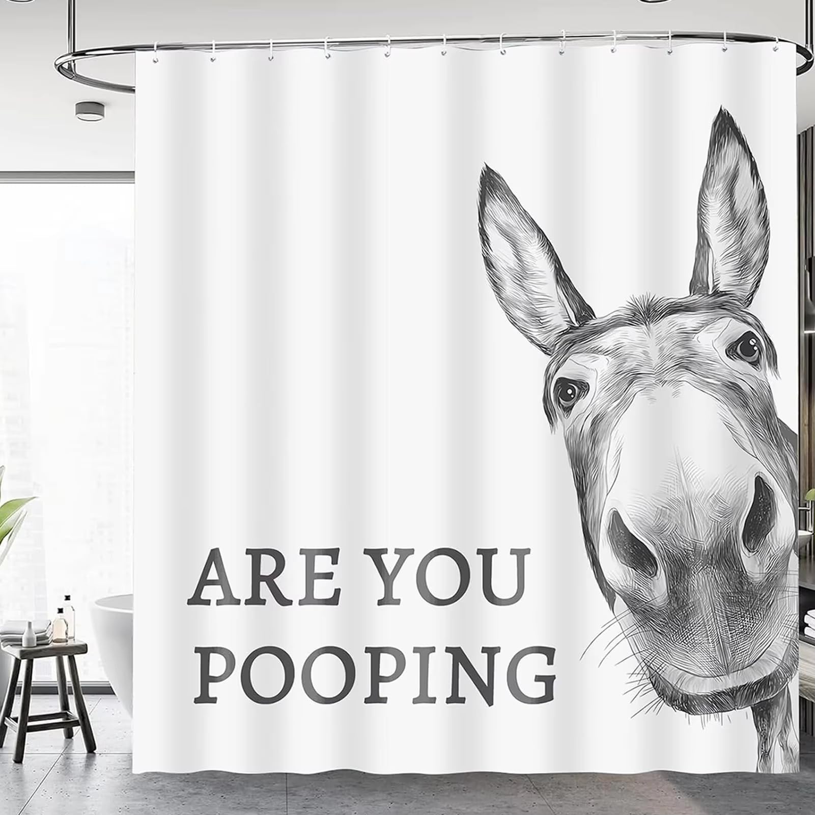 Rideau de douche âne en tissu imperméable lavable avec crochets 90x180 cm