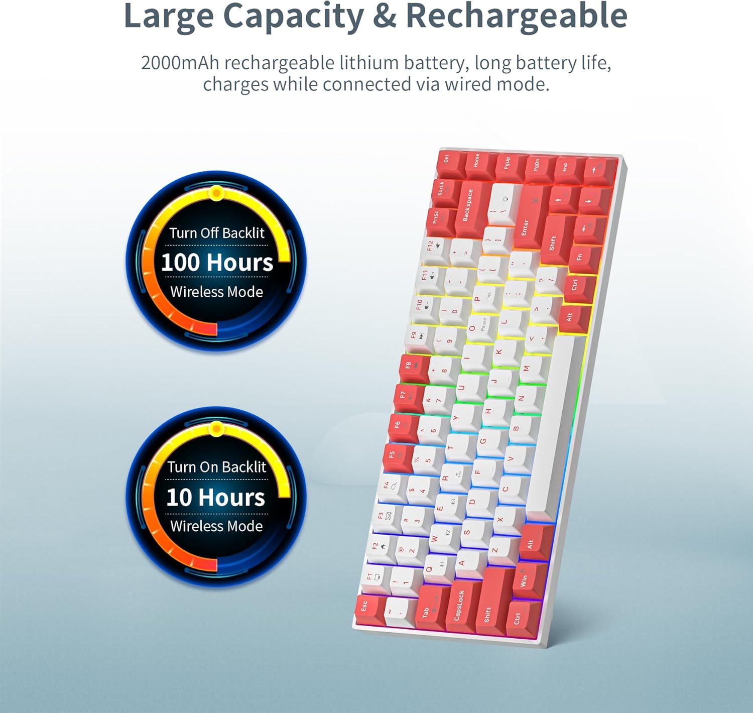 Newmen GM840 Wireless Mechanical Keyboard,Wired/Bluetooth/2.4G 75% Compact RGB Backlit Hot Swappable Mini Gaming Keyboard,USB C 84 Keys Small Computer Keyboards for PC/Laptop/Win/Mac,G Yellow Switches