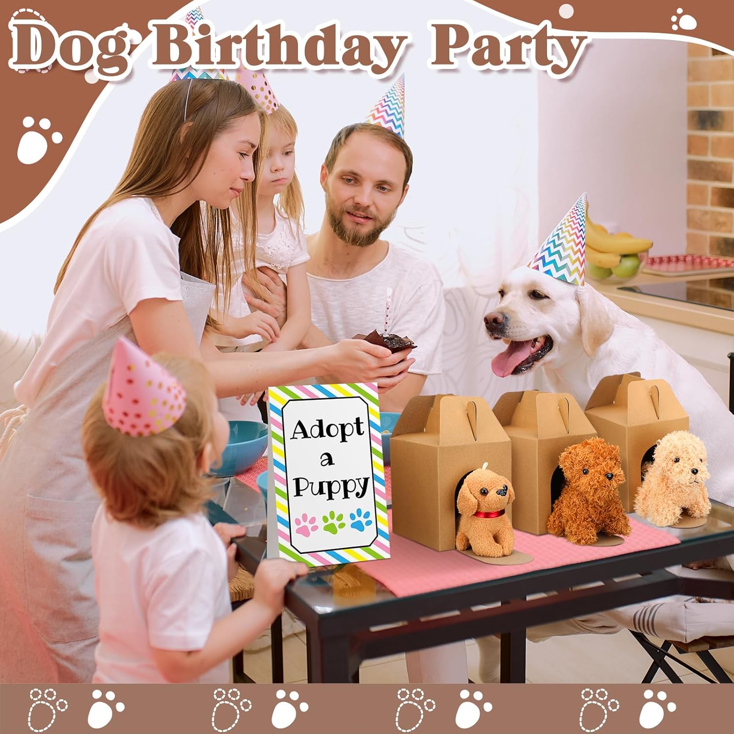 Blueweenly 20 Set Adopt A Puppy Favors 20 Small Stuffed Dogs Bulk with Kraft Paper Boxes Adoption Cards 1 White Fence and 1 Paper Sign for Adopt A Pet Party(Puppy)