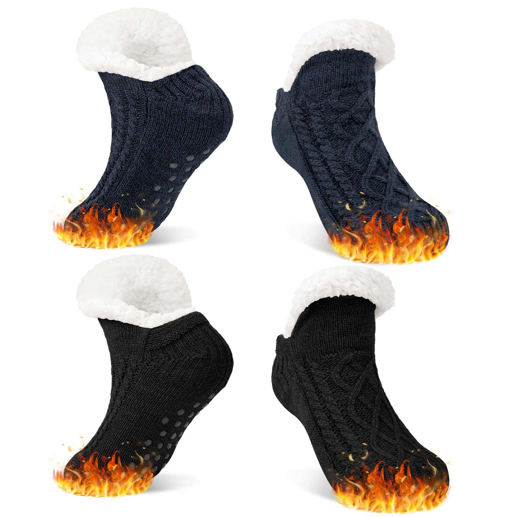 Kuschelsocken Stoppersocken 2 Paar, Warme Rutschfeste Hausschuh Socke, Dicke Pantoffel Socken, Dicke Weiche Stoppersocken Winter Thermosocken, Geschenke für Damen Herren EU42-46