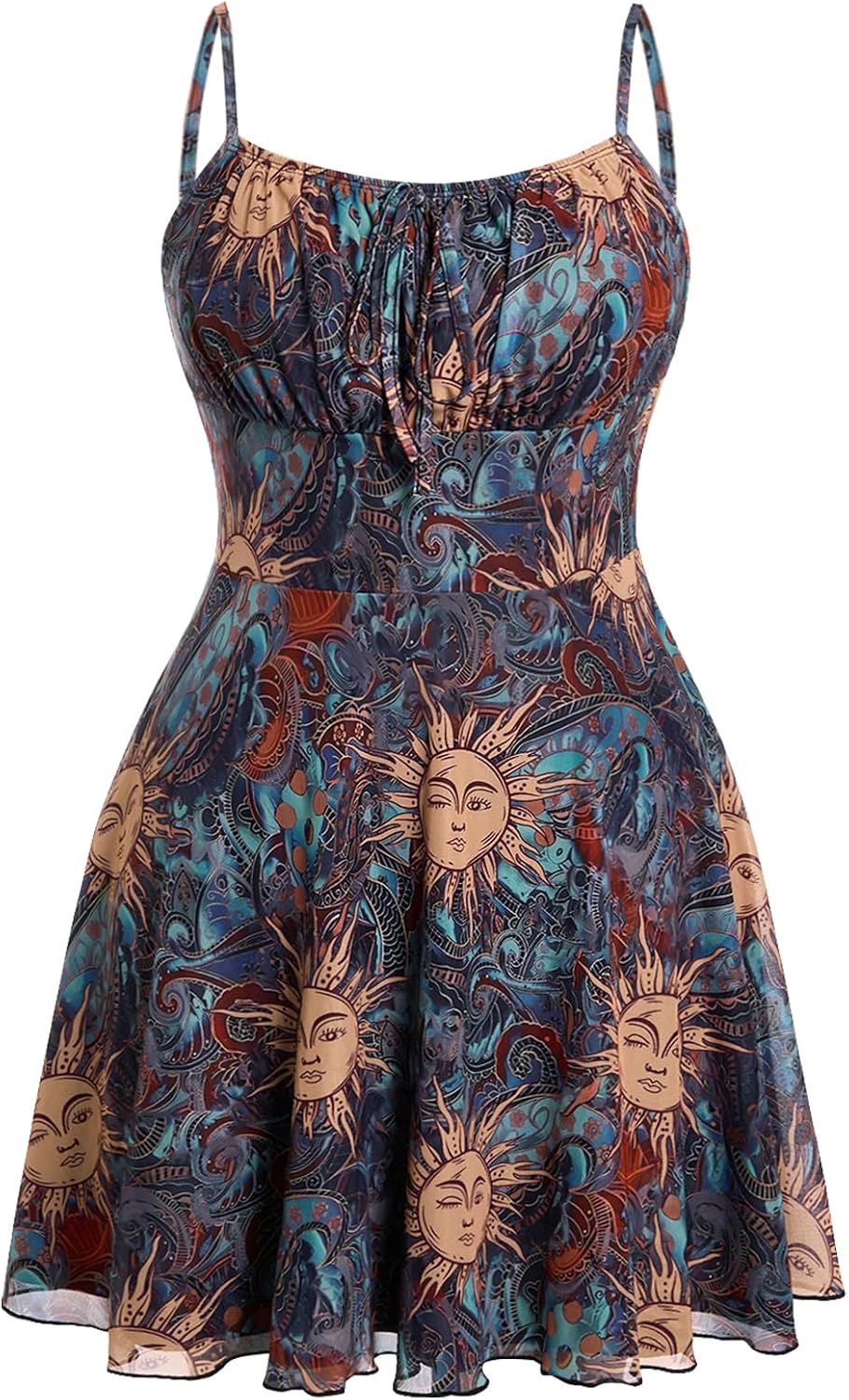 WDIRARA Women's Plus Size Cherry Print Tie Front Ruffle Hem A Line Cami Dress