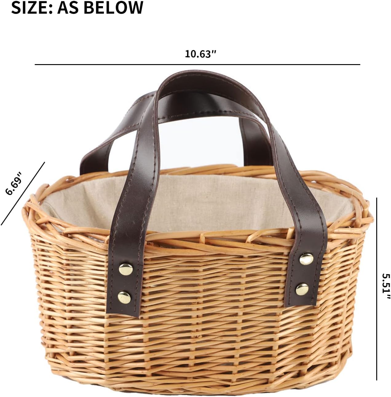 Wicker Picnic Basket with Double Leather Handles, Natural Willow Hamper for Easter Eggs Candy Wine Toy Flower Wedding Gifts - Image 2