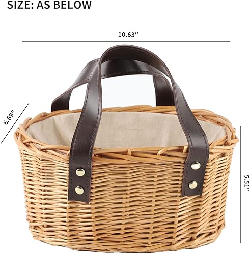 Miniatura 2 de Cesta de mimbre para picnic con dobles asas de cuero, cesta natural de sauce para huevos de Pascua, dulces, vino, juguetes, flores y regalos de boda