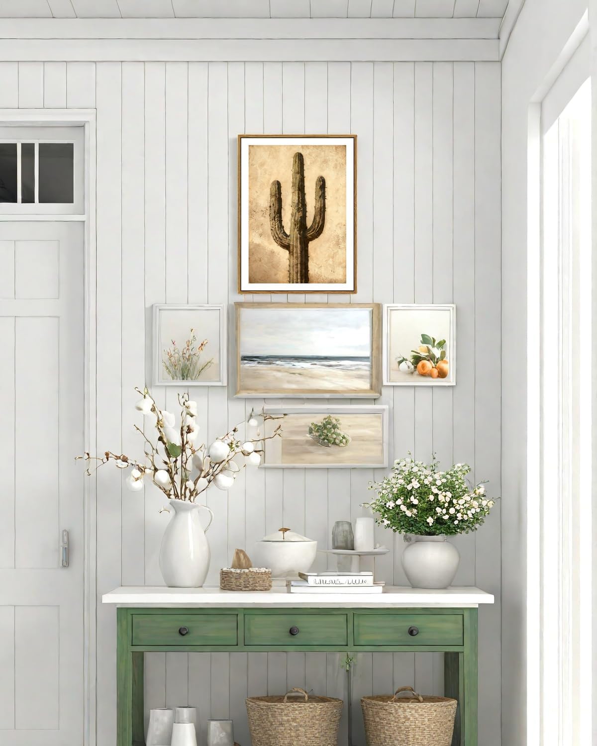 Yxyfalocher Framed Cactus Wall Art, Desert Canvas Print, Vintage Natural Wood Frame, 16x12 Inches, Modern Humor Style, Bathroom Decor