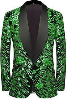 CARFFIV Men's Sequins Velvet Stage Party Prom Wedding Dinner Symmetry Suit Jacket Blaze