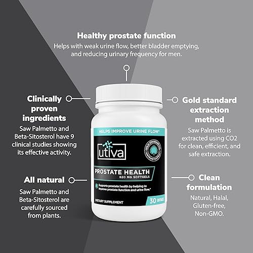 Miniatura 3 de Utiva Prostate Health - Fórmula natural para una función saludable y flujo de orina - Suplemento de próstata para hombres - Beta-sitosterol y palma