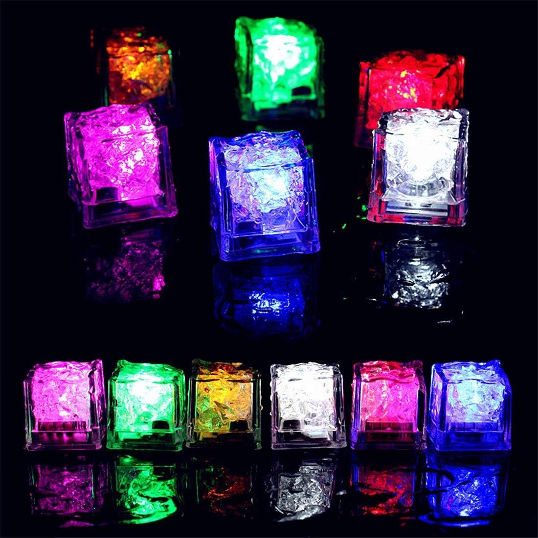 Waterproof Led Ice Cube, 24 Pack Multi Color Flashing Glow in The Dark LED Light Up Ice Cube for Bar Club Drinking Party Wine Wedding Decoration