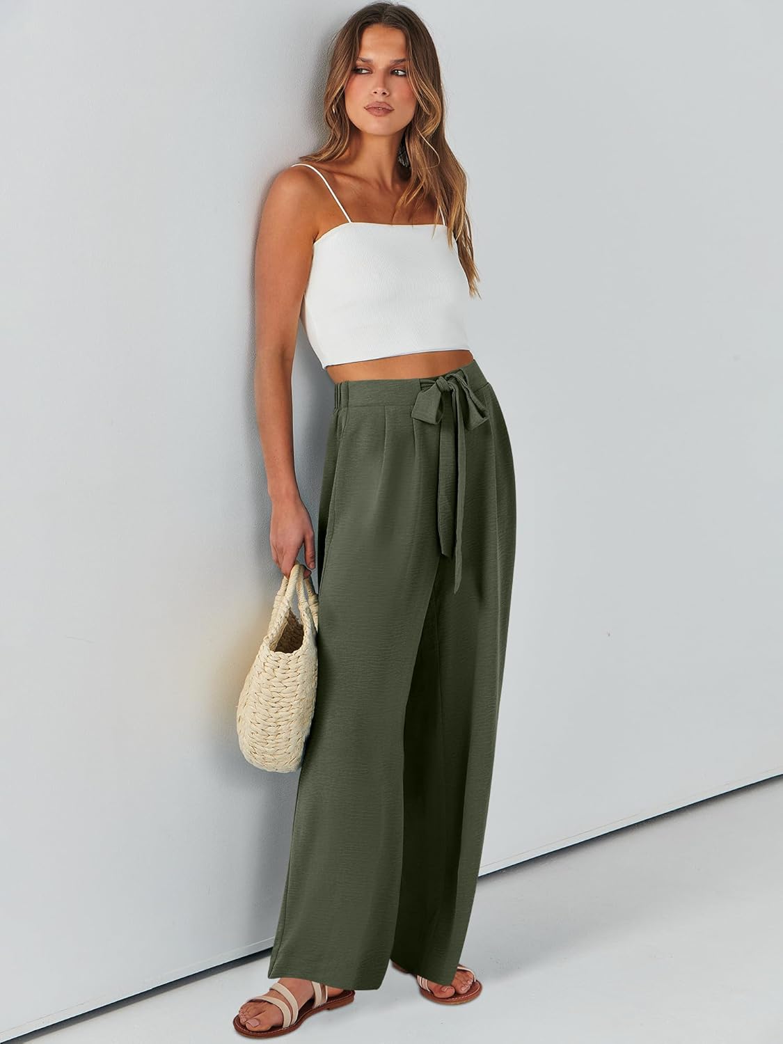 Caracilia Wide Leg Palazzo Pants for Women Summer High Waist Flowy Loose Casual Lounge Trousers Beach Travel Vacation Clothes - Image 8