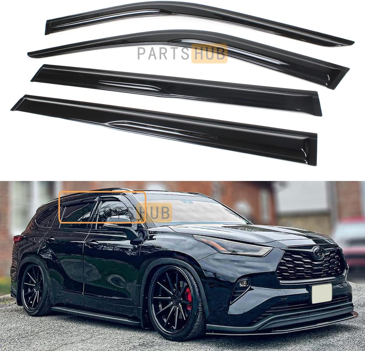 S.H. Fits for 2020-2023 Toyota Highlander JDM 3D Wavy Mugen Style Window Visors Rain Guards Deflectors, Black