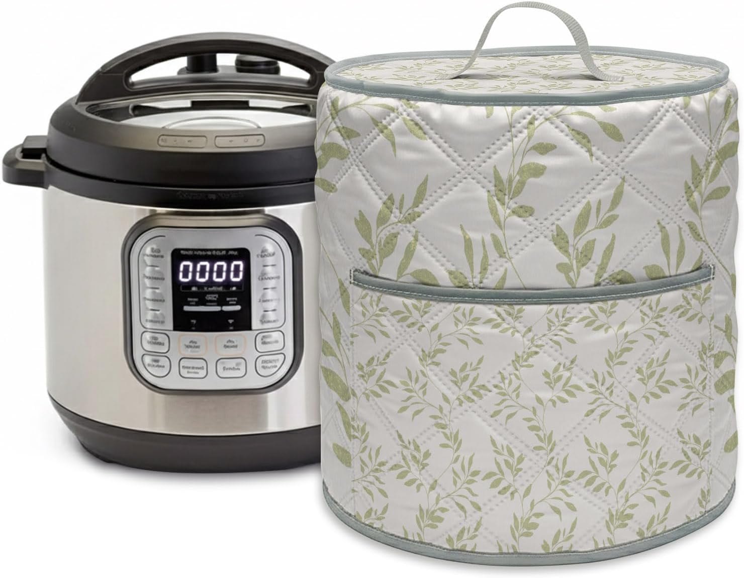 Pressure Cooker Covers Sage Green Leaves Electric Rice Cooker Cover Small Appliance Cover Leaf Branches Plants 6QT Pot Dust Cover Air Fryer Protector with Pockets & Handle