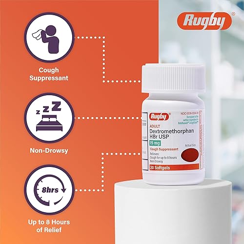 Miniatura 3 de Rugby Dextrometorfano HBr USP 15 mg - 20 cápsulas blandas, color blanco