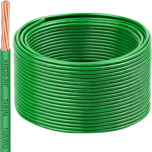 10 AWG THHN Stranded Bare Copper Wire 200FT Green Grounding Wire, Electrical Wire, 600V Rated Building Wire, Ideal for Pan...