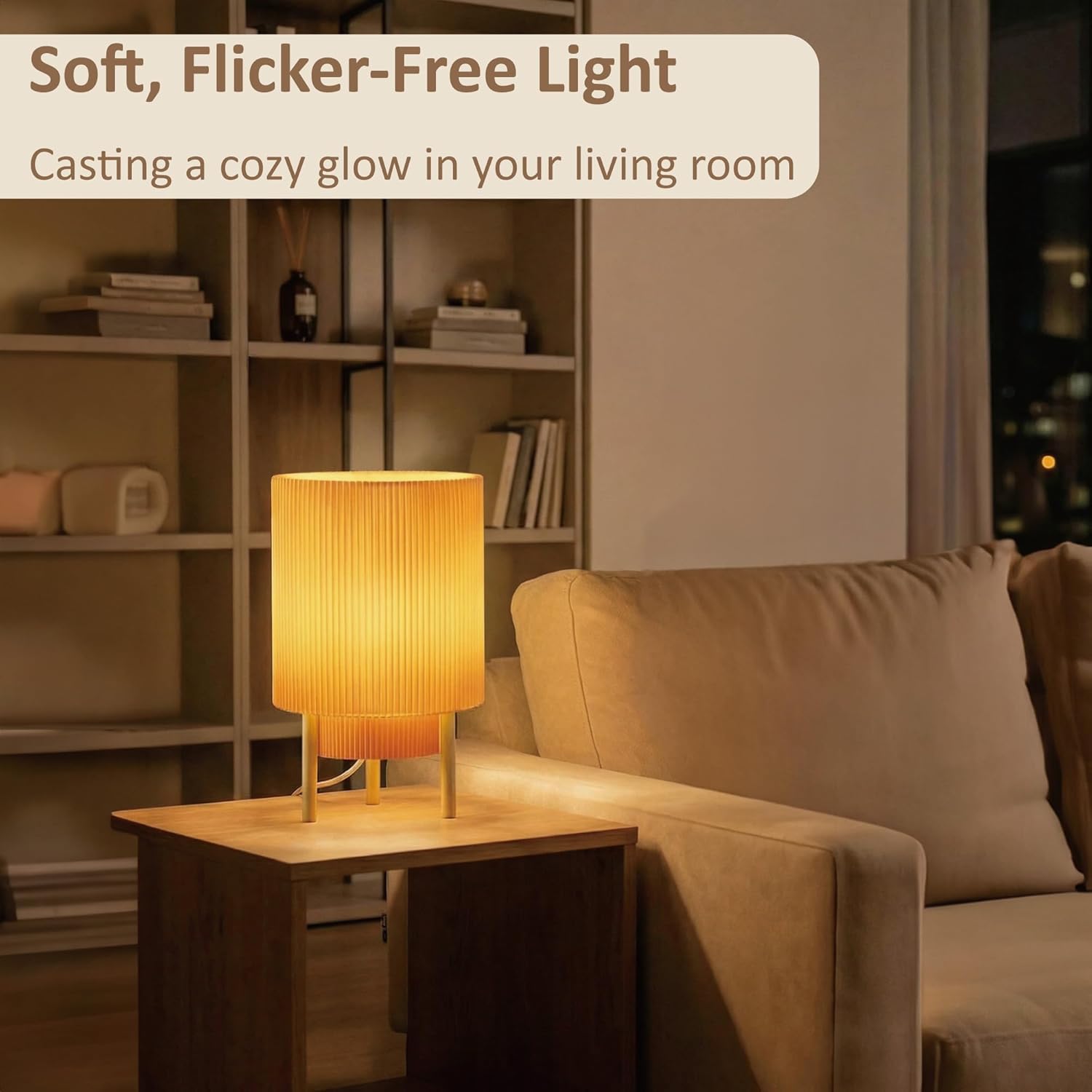 Buruis 2-Tier Table Lamp with Pleated Fabric Shade, Natural Rubber Wood Stand, UL Listed, 10'' Elegant Retro Mid-Century Bedside Lamp for Bedroom, Living Room, Bookshelf, Entryway, Yellow