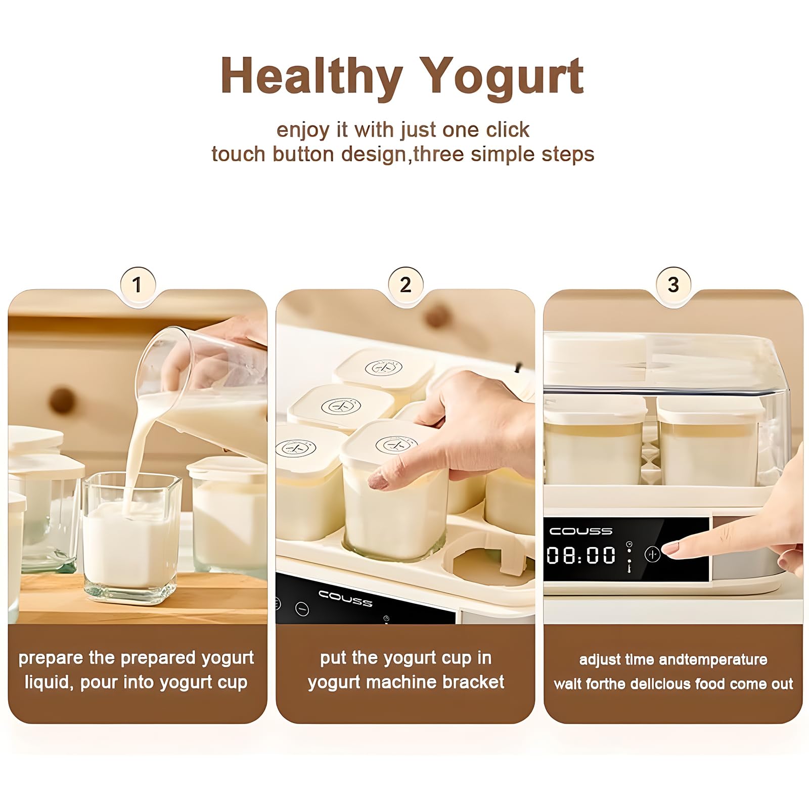 Yogurtiera, Yogurtiera Automatica Digitale con Vasetti di Vetro da 9 Pezzi, Yogurtiera in Acciaio Inossidabile con Controllo della Temperatura E del Tempo Regolabili, per Yogurt Biologico