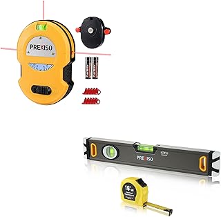 PREXISO 16IN Anti-Shock Spirit Level & PREXISO Multi Surface Laser Level LED Light Vial, 30Ft Horizontal and Vertical Line Laser