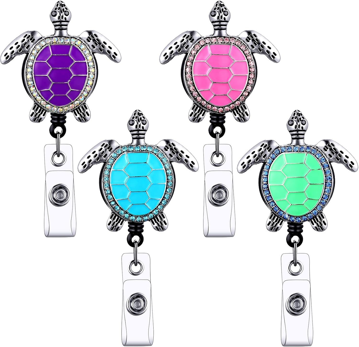 Outus 4 Pcs Retractable Cute Clip Sea Turtle Badge Holders 24 Inches Decorative Sea Turtle ID Badge Holders with Alligator Clip for Teacher Student Worker Nurse Volunteer Doctor Office