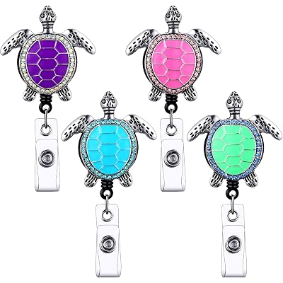 Outus 4 Pcs Retractable Cute Clip Sea Turtle Badge Holders 24 Inches Decorative Sea Turtle ID Badge Holders with Alligator Clip for Teacher Student Worker Nurse Volunteer Doctor Office