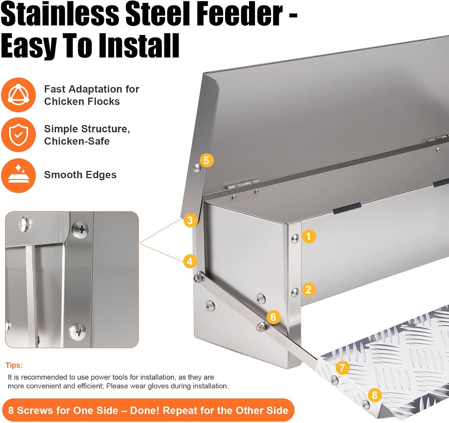 Chicken Feeder Rat Proof Automatic Treadle Feeder No Waste,Stainless Steel Outdoor Chicken Food Dispesner for Polutry and Duck Bantams Pheasants,with Weatherproof Lid