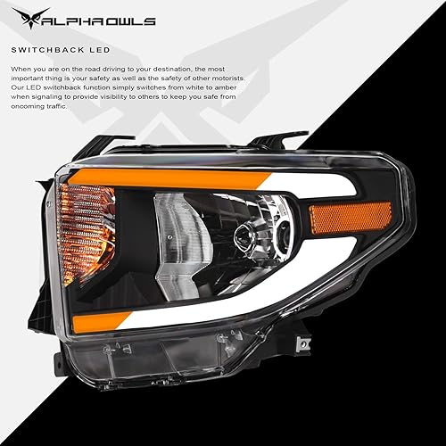 Miniatura 4 de Alpha Owls 8712290 - Faros delanteros de cristal con barra de luz LED secuencial Switchback y luz de arranque, ámbar negro, se adapta a Toyota