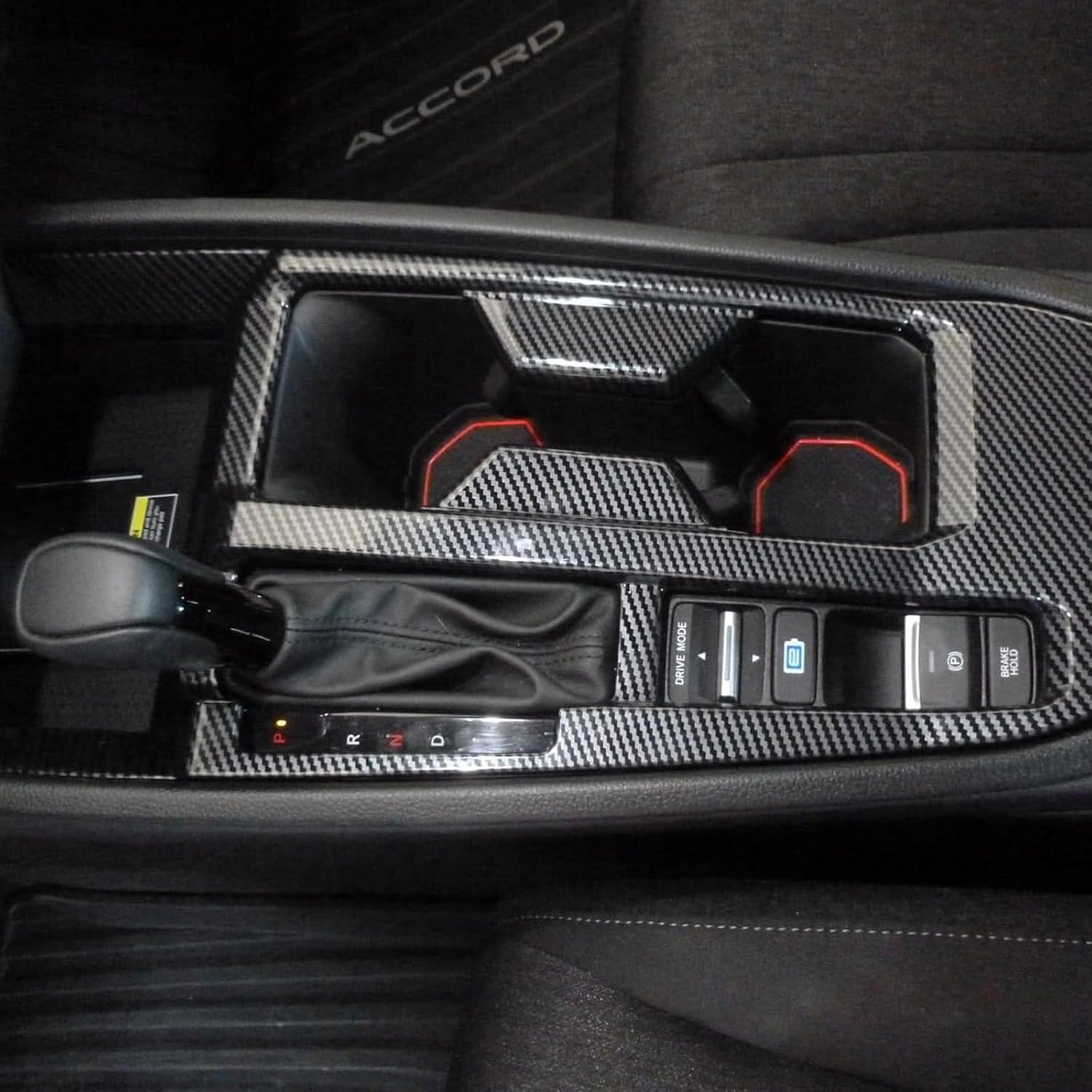 Interior Trims Gear Shift Panel Center Console Cup Holder Cover Frame Accessories for Honda Accord 2023 2024 2025 (Carbon Fiber Print)