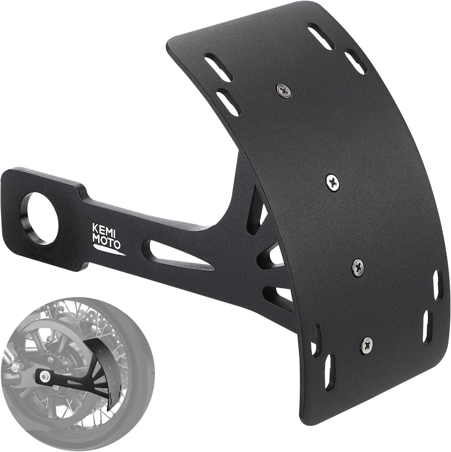 KEMIMOTO Universal Black Curved Motorcycle License Plate Holder Side Mount Tag Bracket
