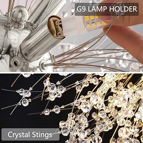 Miniatura 4 de Candelabros de cristal modernos de 9 luces cromadas de diente de león, lámpara de fuegos artificiales, iluminación colgante de techo personalizada