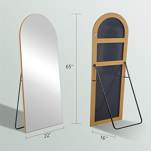 Miniatura 3 de Espejo de longitud completa de 64 x 21 pulgadas, espejo arqueado con soporte, espejo arqueado grande dorado, marco fino de madera, espejo de cuerpo