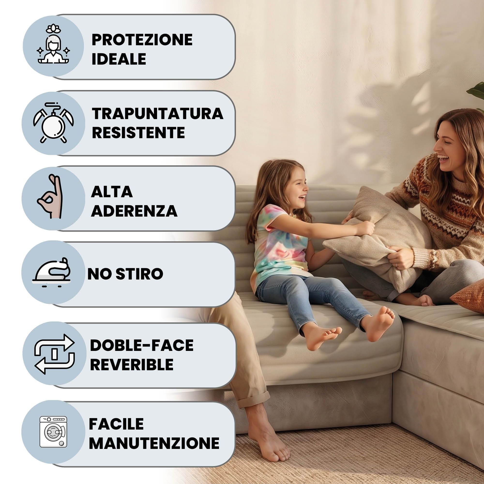 Italian Bed Linen Copridivano Trendy con penisola Reversibile, Misura Seduta 290 cm, Microfibra Soft Touch Mano Pesca, Ideale per Chi ha Animali Domestici, Protezione Totale, Panna