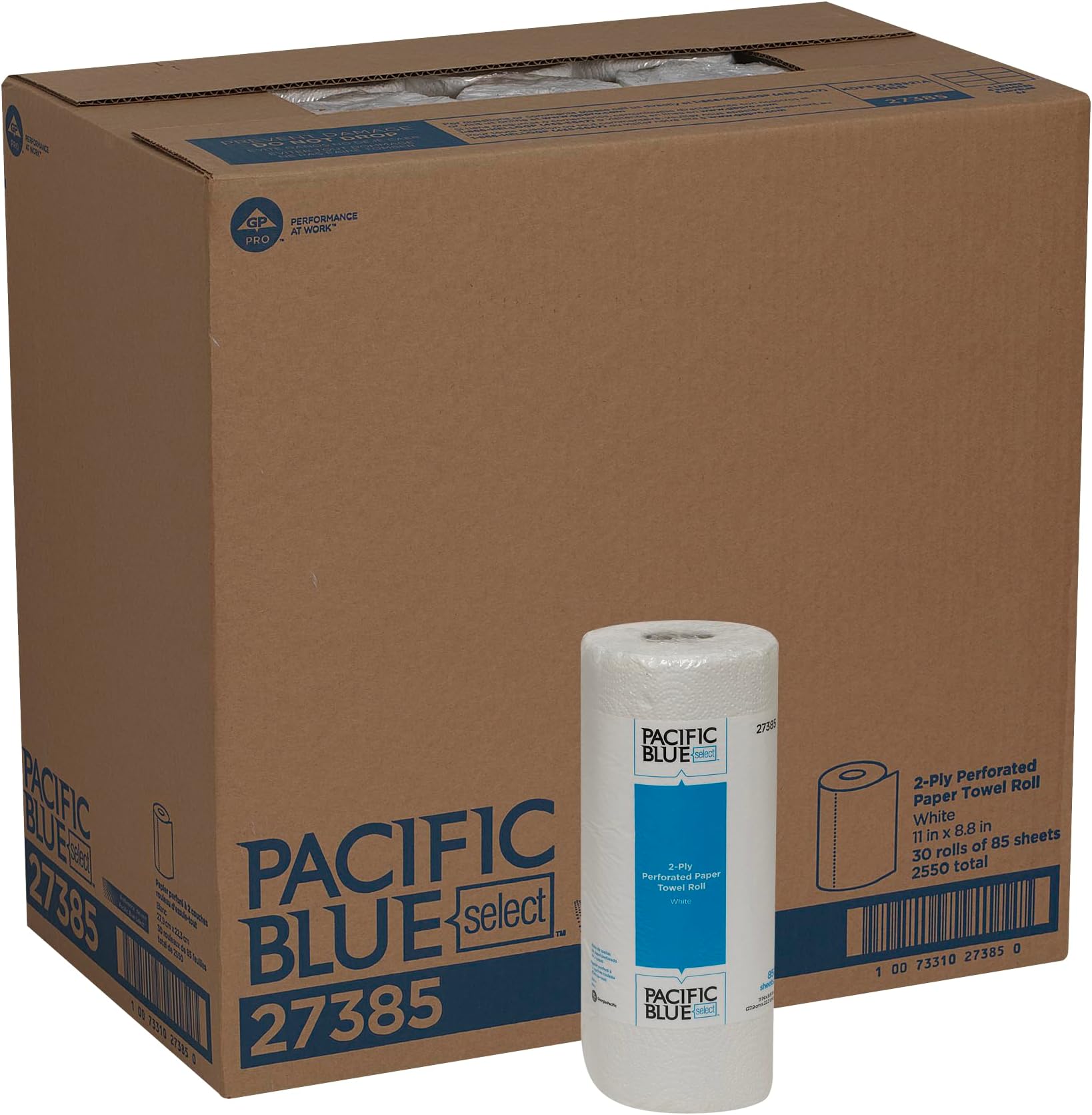 Pacific Blue Select 2-Ply Perforated Roll Paper Towel, White, 85 Sheets Per Roll, 30 Rolls Per Case, 27385