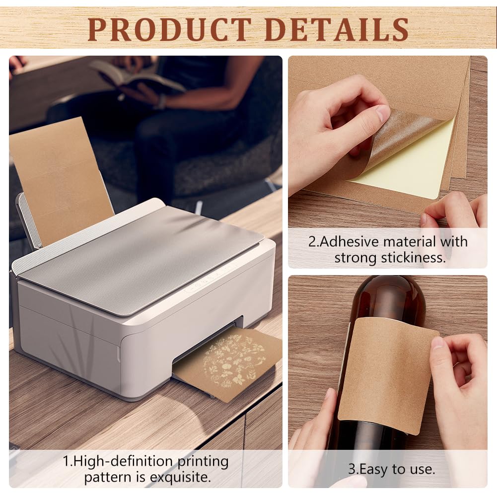 PH PandaHall 120pz Etichette Adesive per Bottiglie di Vino Etichetta per Vino Vuota, Etichetta Adesive Marrone Rettangolari per Bottiglie di Marmellata Lavori Manuali Confezioni Regalo, 10x8.5 cm