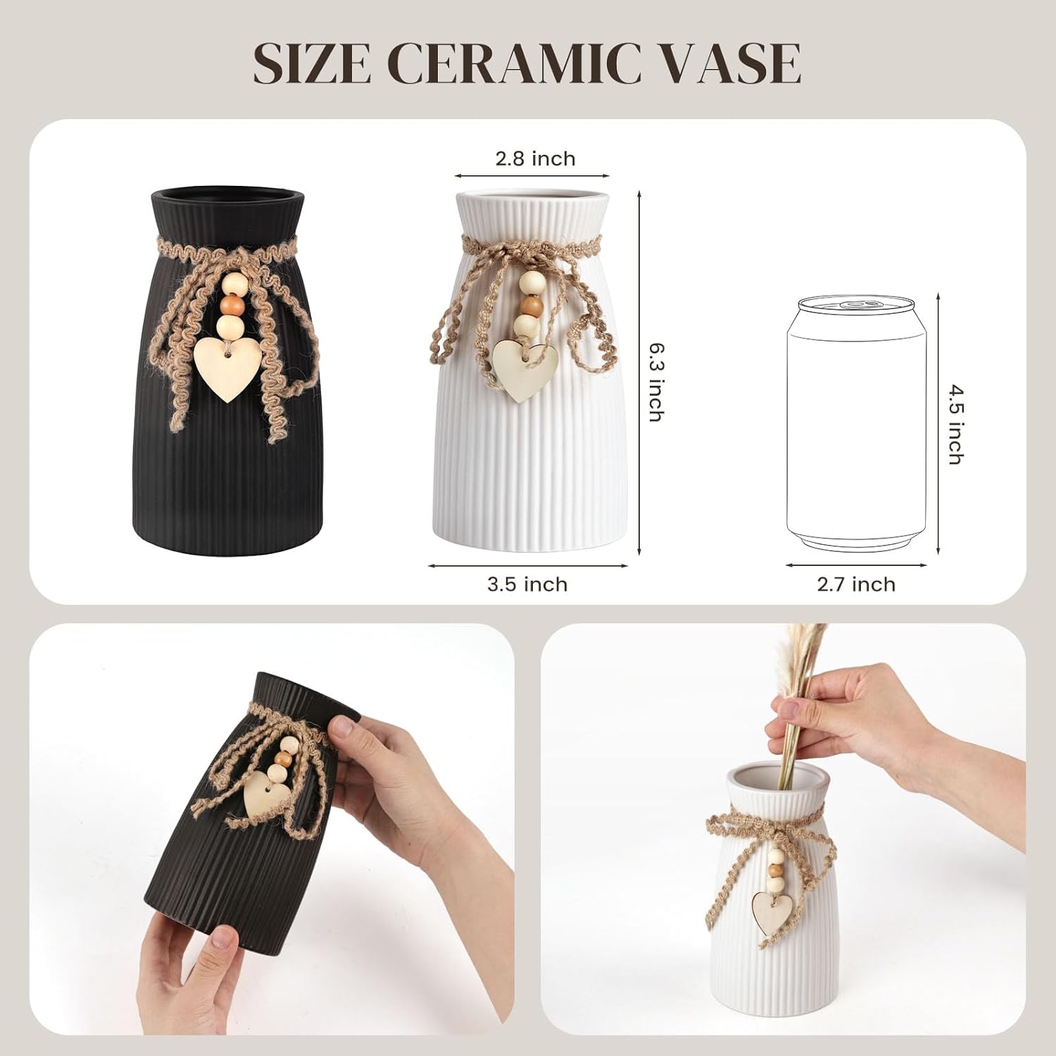 DomeStar White Ceramic Vase, Small Flower Vase for Pampas Grass, Home, Living Room, Dining Table, Farmhouse, Office Decor, Bedroom, Table, Kitchen Shelf, Minimalist Modern Home Decoration - Image 7