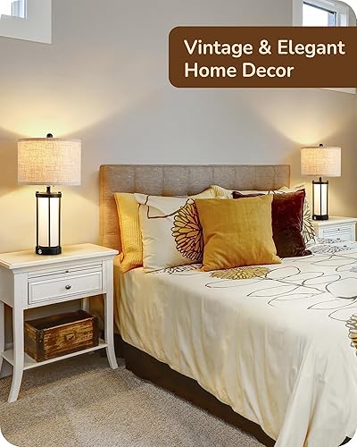 Miniatura 2 de EDISHINE Juego de 2 lámparas de mesa de granja de 22.44 pulgadas con luz nocturna, control táctil regulable de 3 vías, lámpara de mesita de noche