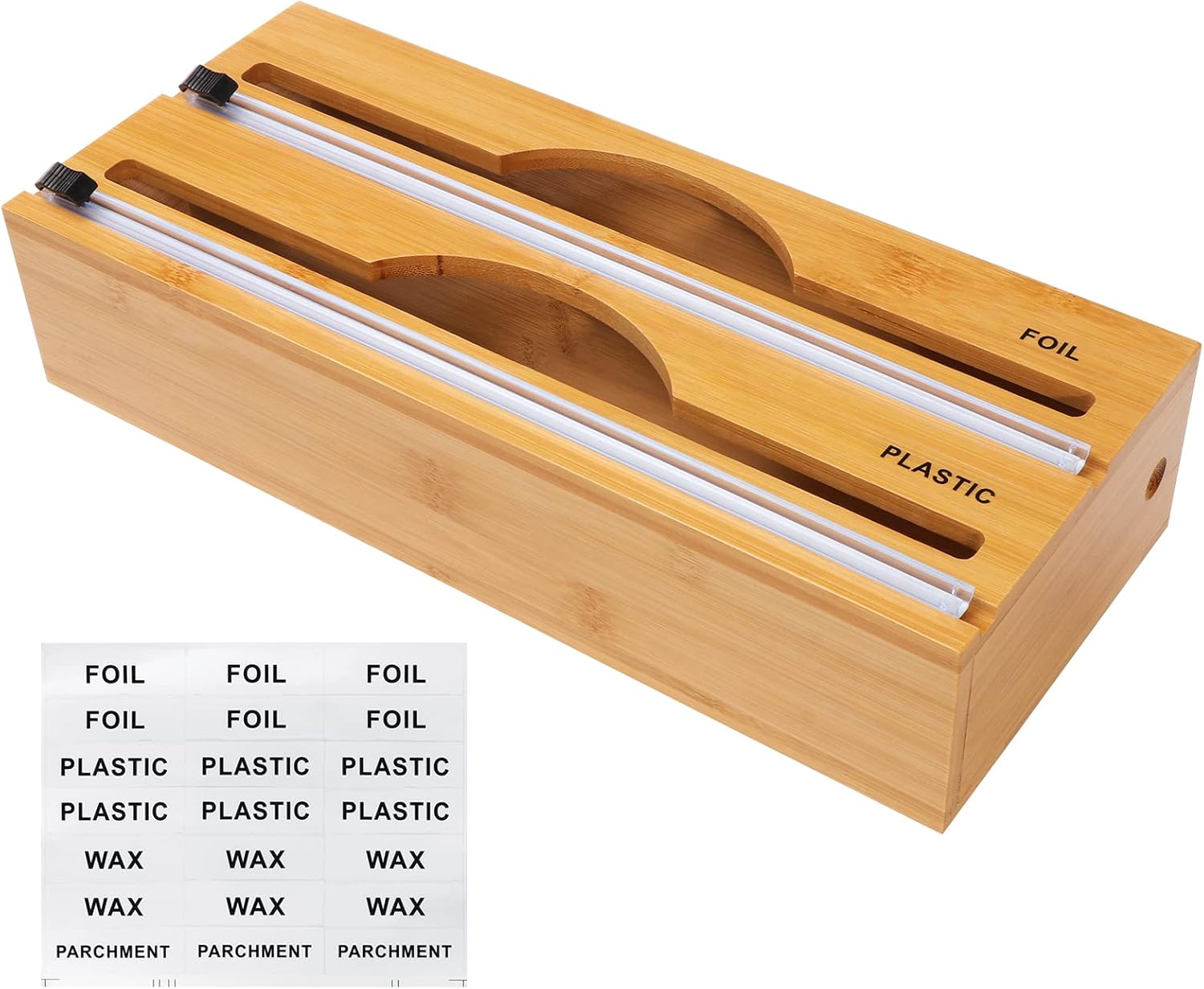 Coptiner Foil Dispenser with Cutter and Labels, Bamboo Wrap Dispenser