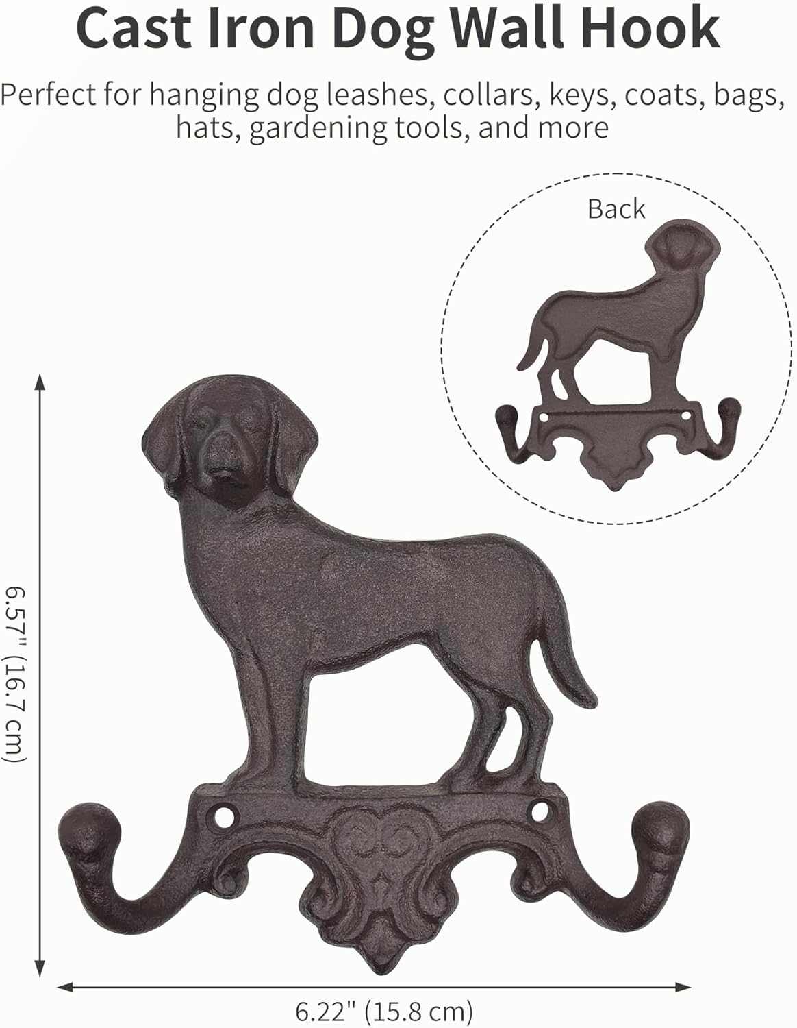 Cast Iron Dog Wall Hooks for Hanging, Heavy Duty Dog Leash Holder for Wall Mount Coat Hooks Decorative Key Hanger Vintage Farmhouse Entryway Cute Animal Decor Rustic Brown 2 Pack