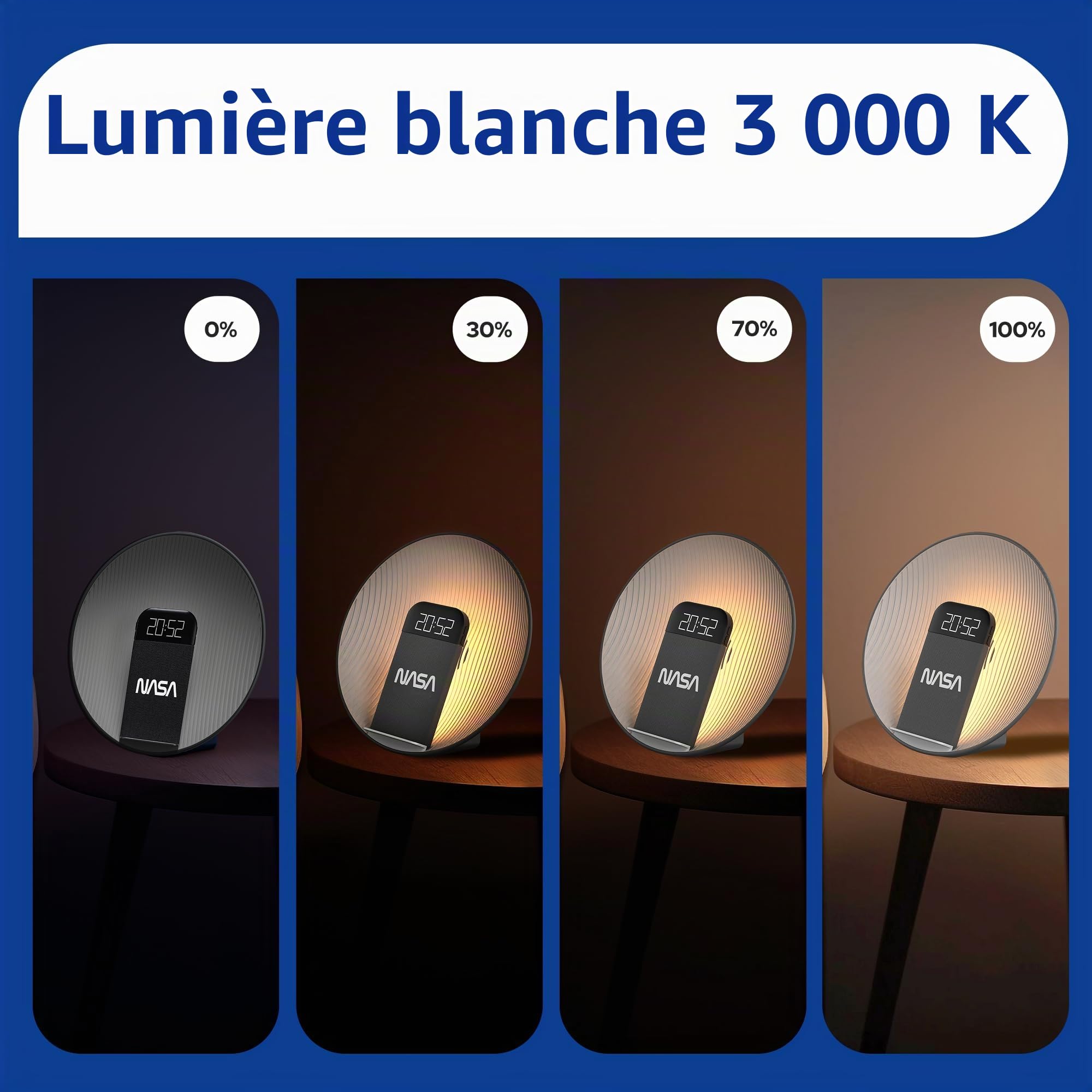 NASA SPC600 Réveil Bluetooth 5.3 avec Enceinte 5W RMS, Charge sans Fil Qi 15W, Double Alarme, LED Réveil 3000K, USB-C/USB-A, Design Gris