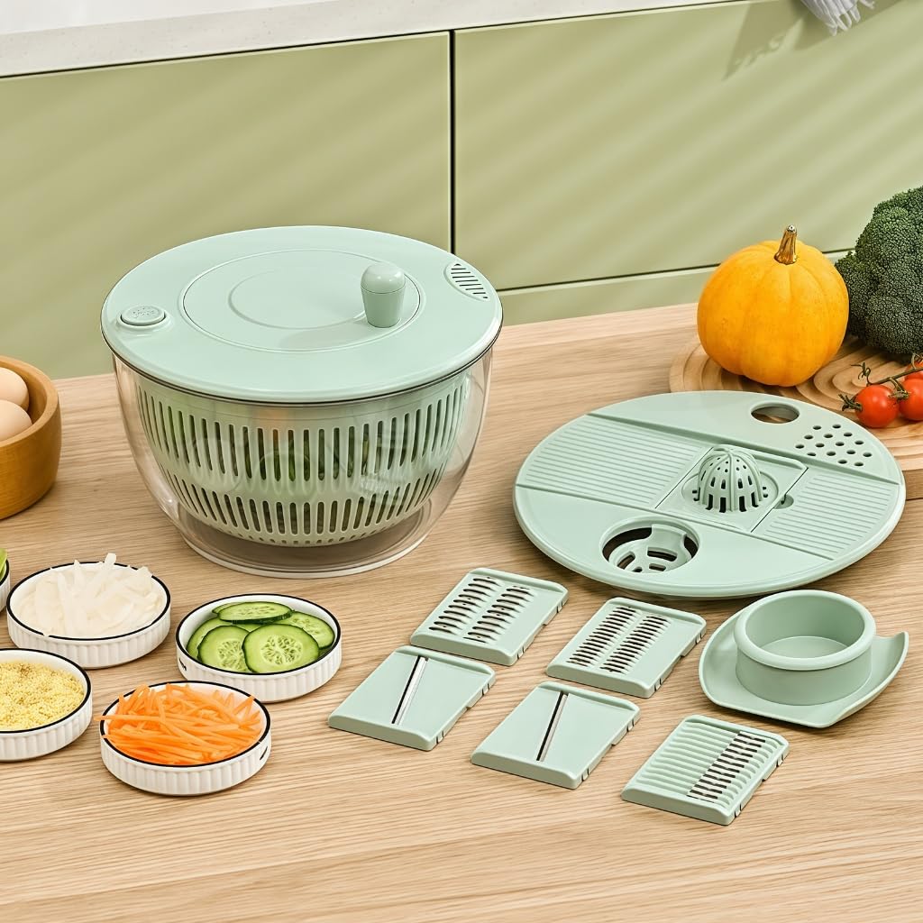 Centrifugador de ensalada de doble capa con cesta de acero inoxidable 304 para secar y lavar frutas y verduras eficientes. Herramienta de cocina