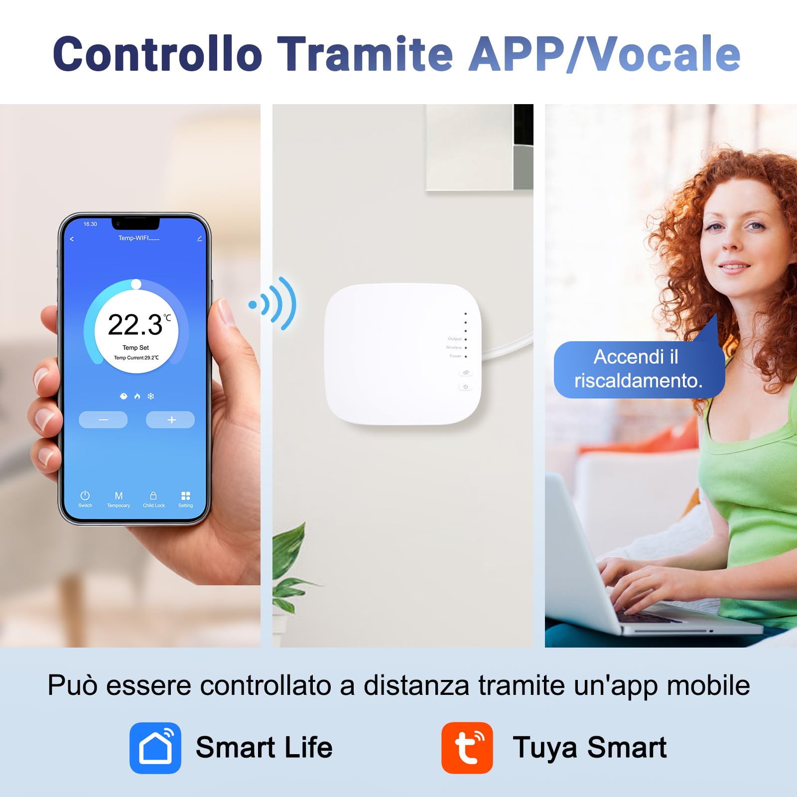 Termostato wifi, Intelligente Cronotermostato Wireless con Ricevitore per Caldaia 3A, Programmabile Settimanale, termostato da parete compatibile con Alexa e Google Assistant, a Batteria