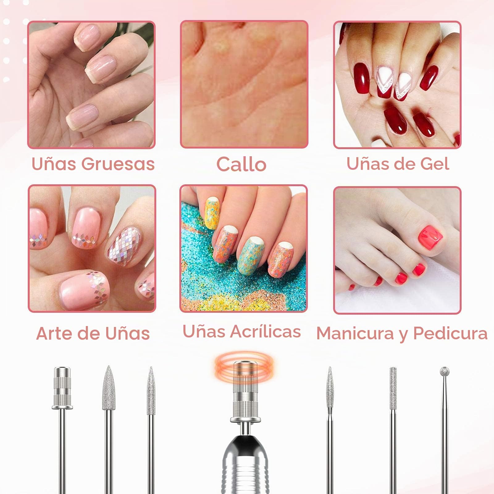 Delanie Torno para Uñas 35000rpm Profesional Portátil Acrilicas Inalambrico 35000rpm Recargable de Gel para Manicura y Pedicura con 6 brocas Recambios y Pantalla LCD para Salón y Hogar