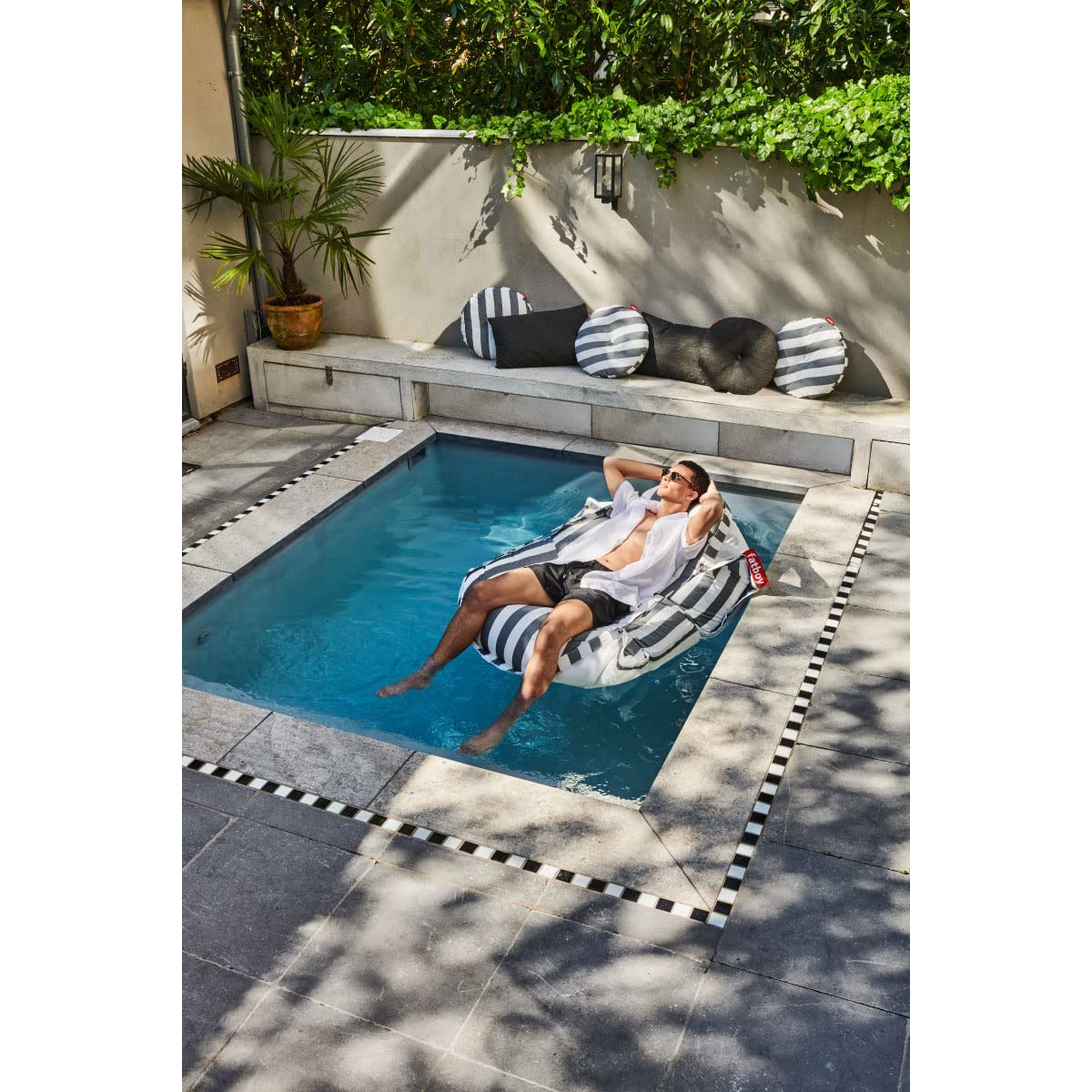 Fatboy® Original Floatzac Bleu (Rayure) | Pouf pour Le Sol et sur l'eau | Séchage Rapide et pour Flottant