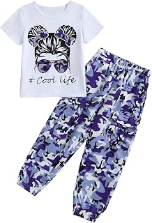 Girls Clothes Cool Girl T Shirt Cargo Pants Camo Outfit | Short Sleeve, 2 Piece, School, Dance, Four Seasons, Kids Clothing Set, Size 6-14