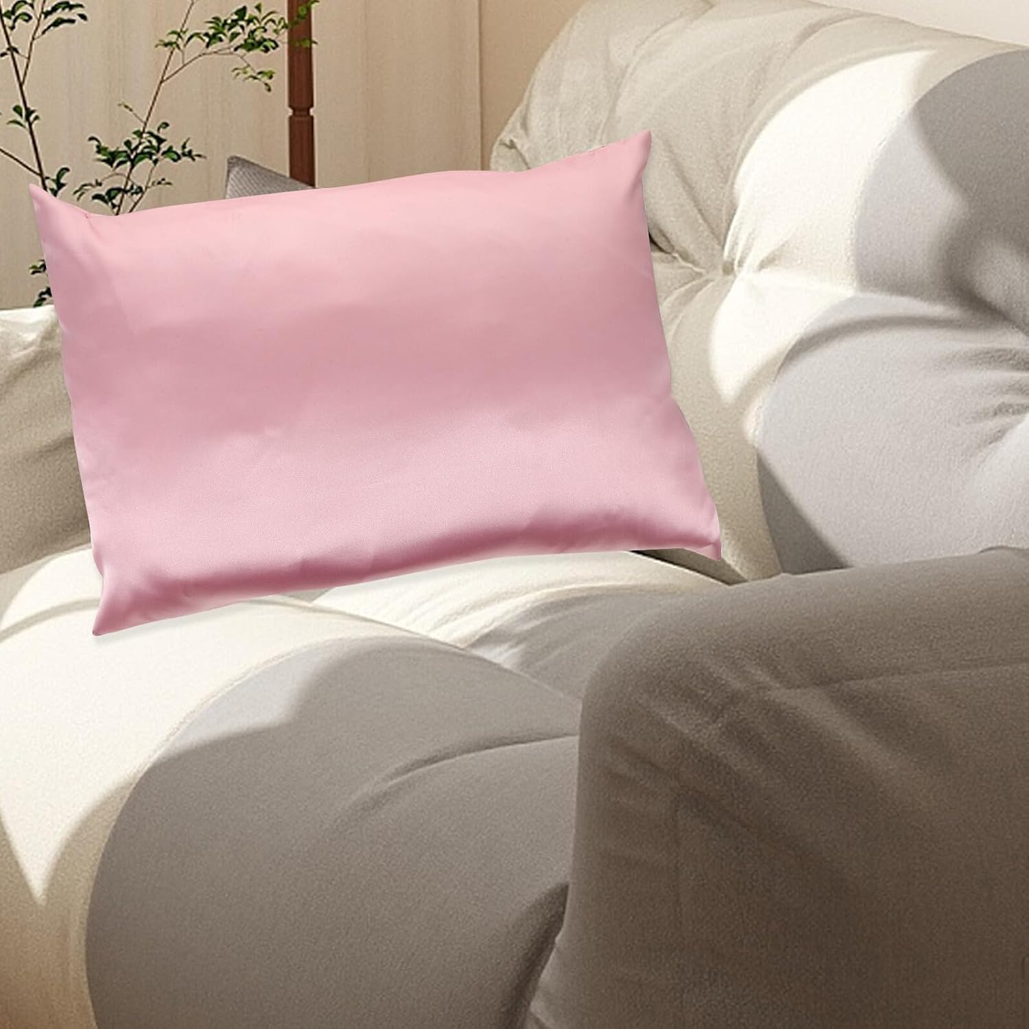 BESPORTBLE Zippered Faux Silk Satin Travel Pillowcase 14"x19" for Boys, Smooth Hair Care Pillow Cover, Skin-Friendly Bedding for