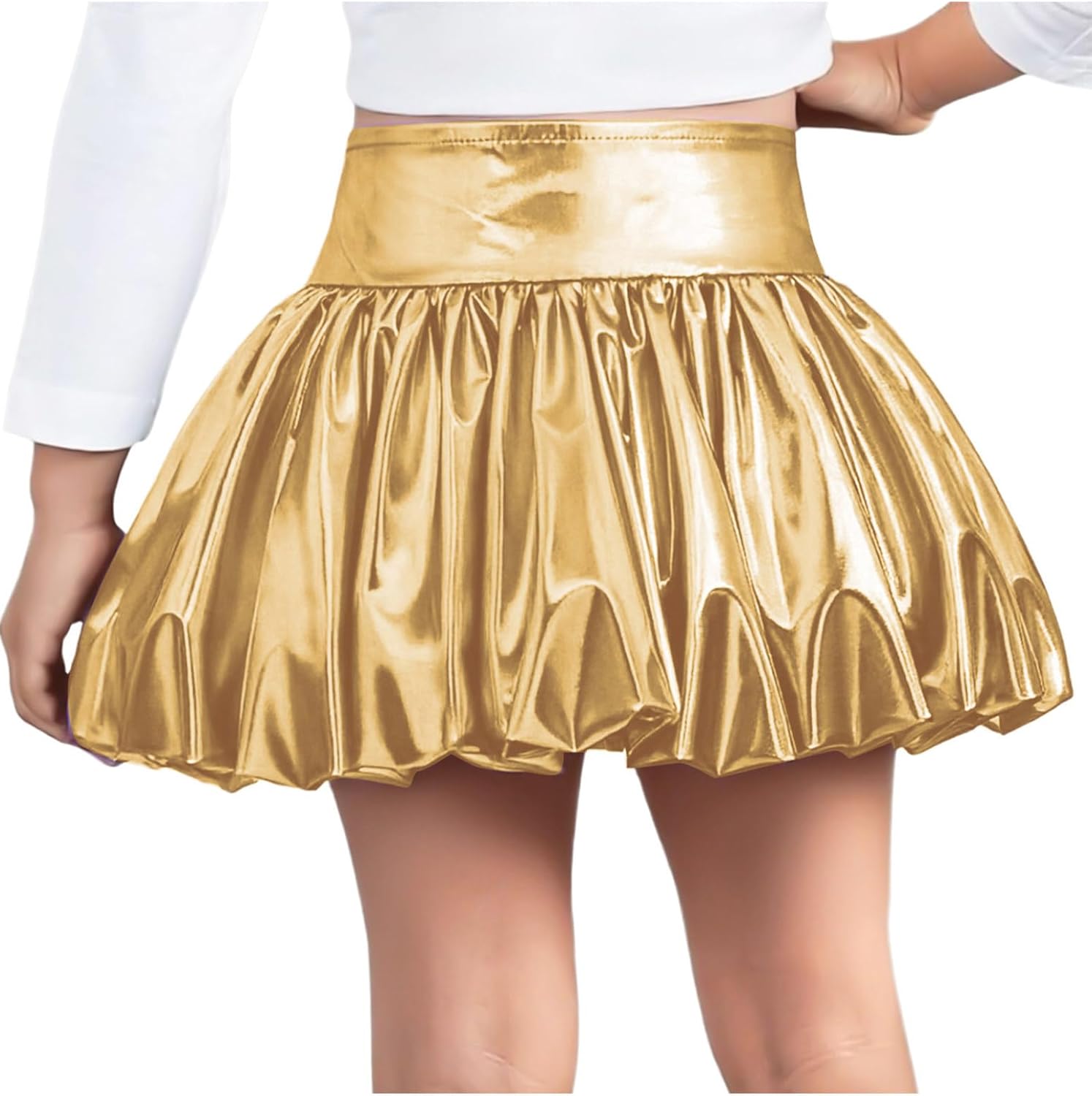 Loyan Kids Girls Dance Party A-Line Mini Skort for Stage Performance Shiny Bubble Skirt Ruffle Tutu Dress Skater Skirt