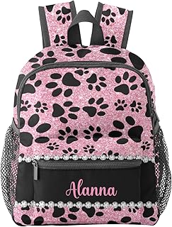 NZOOHY Dog Paw Pink Print Personalized Kids School Backpack for Boys Girls,Custom Kindergarten Toddler Daypack