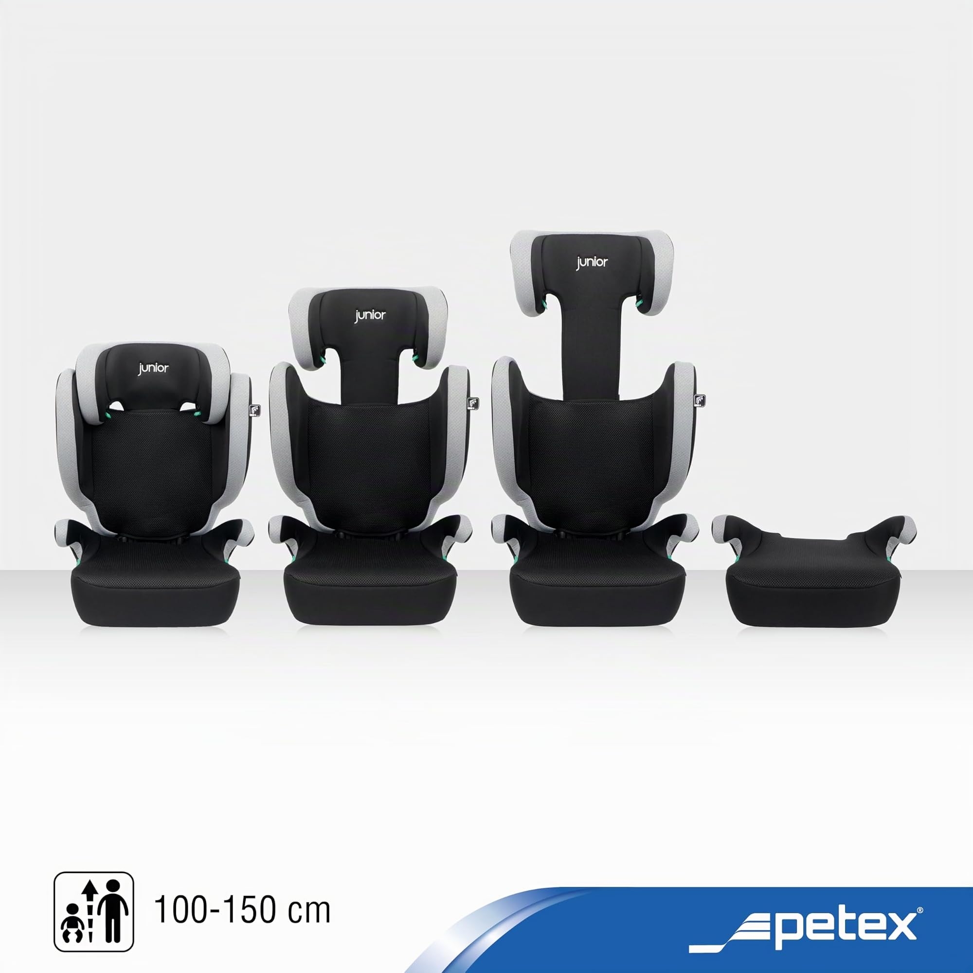 PETEX Siège auto ISOFIX Basic Plus i-Size, conforme à la norme ECE R129, pour les enfants d'environ 100 à 150 cm, hauteur réglable, gris, 1 pièce