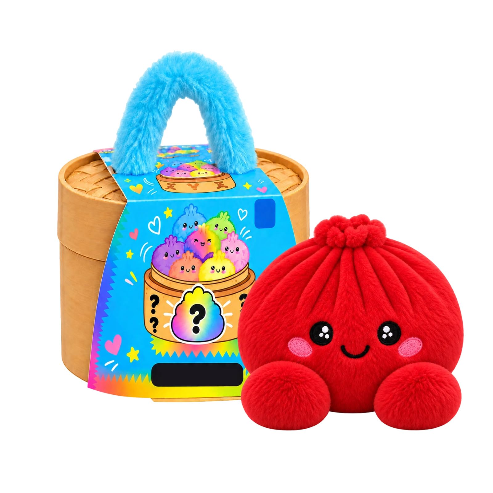 Plush Dumpling Mystery Squishy Bao Bun with Steamer Blind，Red 2