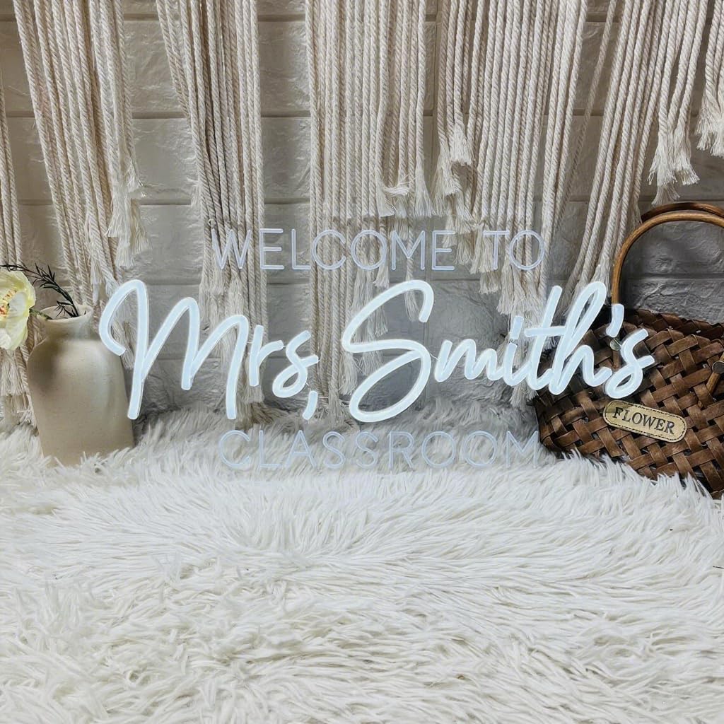 Custom Teacher Name Neon Sign, Personalized Classroom LED Neon Light, Welcome to Classroom Décor, Teacher Welcome Door Hanging Sign, Gift for Teacher