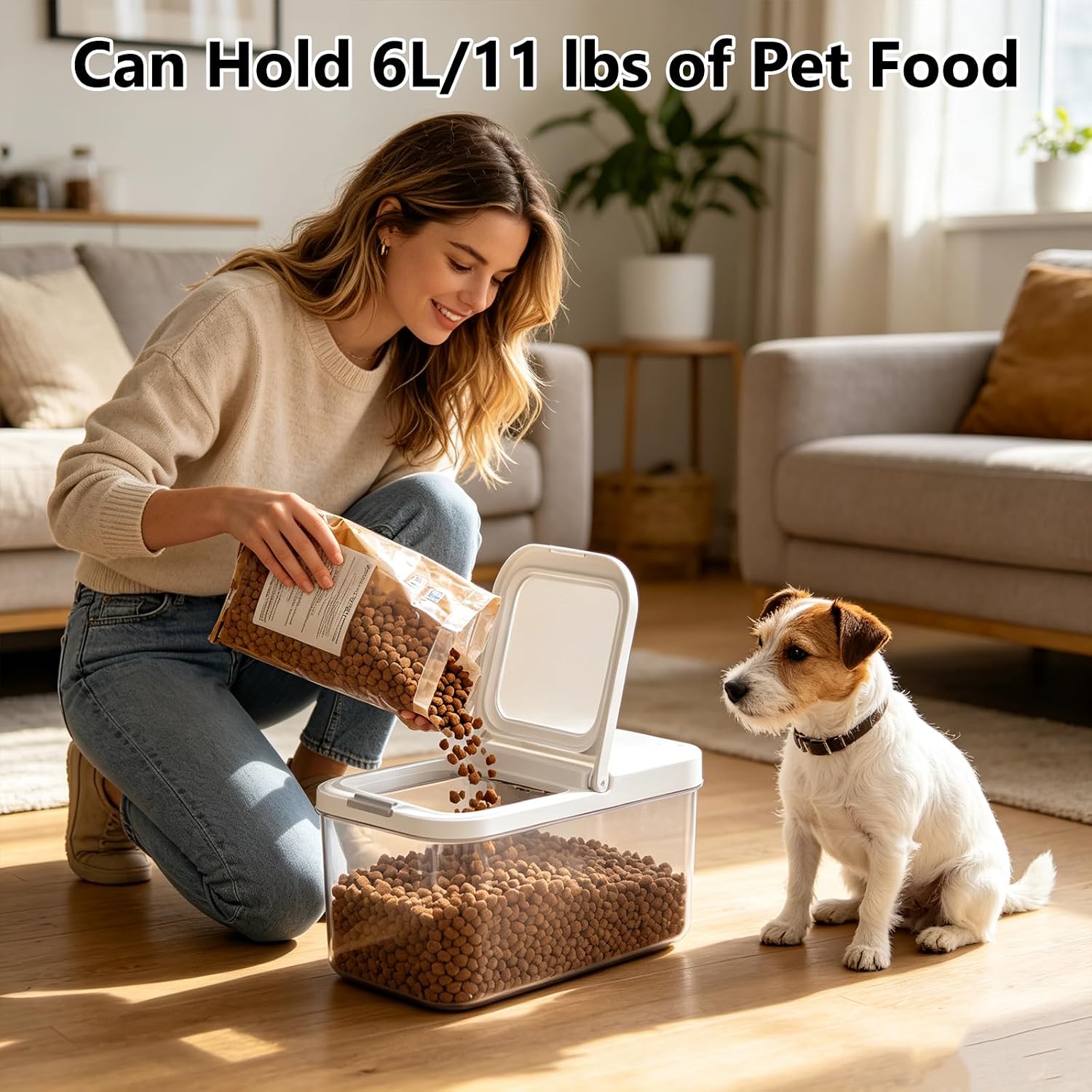 Pet Food Storage Container with Lid & Scooper 5-7.5lbs/6L Dog Food Storage Container Clear Airtight Cat Food Storage Container BPA Free Dog Treat Container Store Dry Food for Pantry Kitchen