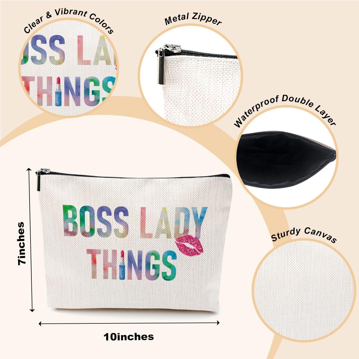 Boss Lady Cosmetic Bag - Gifts for Women: Appreciation, Retirement, Friends, Coworkers, Leader, Colleague, Girl Boss, Mentor - Makeup Bag & Pouch for Birthday, Christmas, Mother's Day image 2